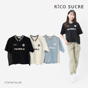 【SALEプライス】半袖Tシャツ メッシュ切替ゲーミングT 女の子 キッズ ジュニア トップス ブラック オフ サックス 130-165cm RiCO SUCRE リコシュクレ【K】【2502】【E1】