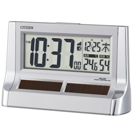 リズム シチズン 電波時計 置き時計 シースルー液晶 電子音アラーム 温度 湿度 カレンダー パルデジットソーラーR128(シルバーメタリック) 8RZ128-019