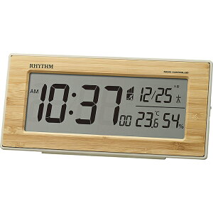 リズム 電波時計 目覚まし時計 天然竹使用 電子音アラーム 温度 湿度 カレンダー 六曜 ライト付き フィットウェーブバンブーD212(竹板貼り) 8RZ212SR06