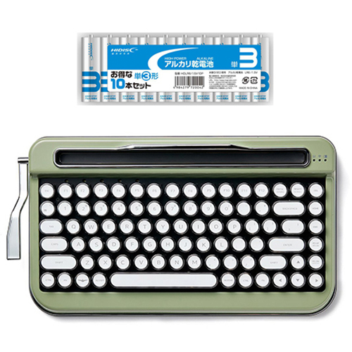 AJAX（アイアス） タイプライター風キーボードPENNA(ペナ) Olive Green + アルカリ乾電池 単3形10本パックセット PNADOG+HDLR6/1.5V10P【納期目安：１週間】のサムネイル