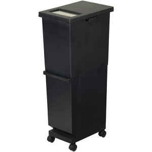 新輝合成 ユニード 分別スリム2段 55L(32L+23L) ブラック 4973221020385 分別ごみ箱 2段 55L フラップつき 袋止め 手提げ袋 フック 4分別 キャスター 耐荷重20kg