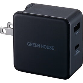 【あす楽】グリーンハウス AC-USBアダプタType-A&C GaN 65W ブラック GH-ACU2GB-BK