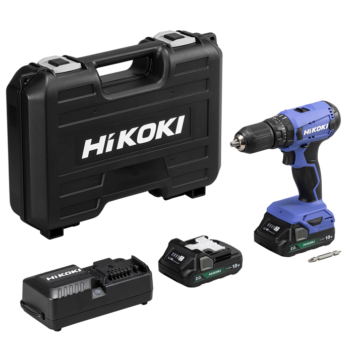 HiKOKI（日立工機） 18V コードレス 振動ドライバドリル チャック 2.0〜13mm 20段クラッチ 2.0Ah 蓄電池×2個 充電器 ケース付 FDV18DA(2BG)