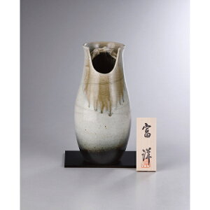 信楽焼 織部窯変手桶花瓶 sha-234 織部窯変 手桶花瓶 窯変 個体差 味わい 信楽焼陶器 13φ×26cm 黒敷板 日本製