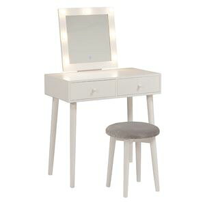 ドレッサー 約幅75×奥行47×高さ123×天板高75.5cm 正方形LEDライト付き/ホワイト 組立品【代引不可】 ds-2537909 LEDライト ホワイト 組立品 シンプルデザイン ベロア調 スツール 中国製 組立必要 希