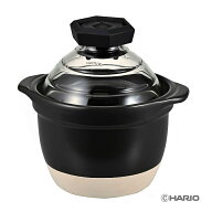 フタがガラスのご飯釜1〜2合 ハリオ GNR-150-B-W ガラスフタ 萬古焼 MADE IN JAPAN ホイッスル おかゆ 耐…