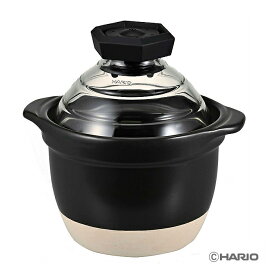 フタがガラスのご飯釜1〜2合 ハリオ GNR-150-B-W ガラスフタ 萬古焼 MADE IN JAPAN ホイッスル おかゆ 耐熱ガラス 食洗機対応 IH非対応 レシピ付き 直火対応 1〜2合 HARIO Glass 4つのレシピ 肉厚 美味しく炊き上げる シリコーンゴム