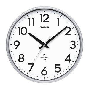MAG(マグ) 掛け時計 壁掛け時計 アナログ Wi-Fiと接続 無線LAN NTP 時刻を同期 防災 安全 プラスチック 軽量 シンプル インテリア リビング オフィス 事務所 夜間秒針停止 直径32.7cm シルバー W823SMZ