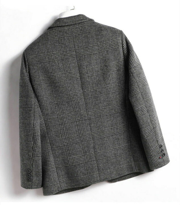 ウール混 アウター 細身 チェック柄 ジャケット メンズ ブレザー ビジネス ショートコート テーラードジャケット 冬服 秋 2つボタン スーツ カジュアルジャケット 厚手 メンズ ダッフル生地 紳士 男性着 チェスターコート 大きいサイズ M-5XL 秋