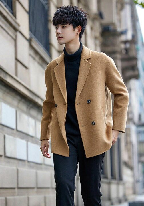 楽天市場】ウール混 ショート丈 チェスターコート スリム メルトン  