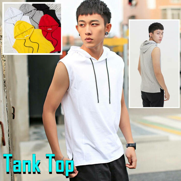 楽天市場 タンクトップ ノースリーブパーカー メンズ フード付きtシャツ 無地 シンプル カジュアル 夏服 トップス アウトドア 運動着 部屋着 部活 スポーツウェア ランニング トレーナー タンタラスの丘