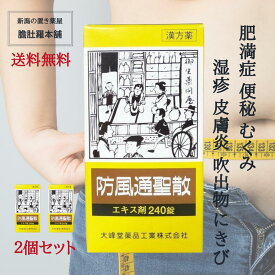 明日20時～最大500円off！ 防風通聖散 エキス錠 240錠 X 2個肥満症 むくみ 便秘 漢方薬 動悸 肩こり のぼせ 蓄膿症 副鼻腔炎 湿疹 皮膚炎 吹出物 にきび ダイエット 漢方 生薬 漢方 防風通聖散 第2類医薬品 送料無料 大峰堂 P7 -c