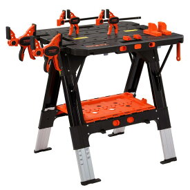 PONY 作業台 ソーホース 2in1 折りたたみ式 DIY 工具 作業台耐荷重225kg ソーホース耐荷重450kg 高さ調節可能63-81cm Fクランプ4個 クランプドッグ4個 安全ストラップ2本付き