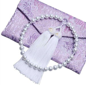 LEOBEE 貝パール 女性用数珠 マグネット式数珠袋付き 念珠 じゅず 手作り念珠 数珠ブレスレット 葬式 葬儀 墓参り 法事 念誦 全ての宗派で使用頂け