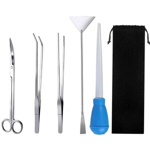 水草トリミング 水槽セット 5点セット ピンセット, ハサミ, サンドフラッター, クリーナースポイト, ステンレススチール製 多機能 水槽掃除ツール アクアリウム 苔 コケ取り 用 実用