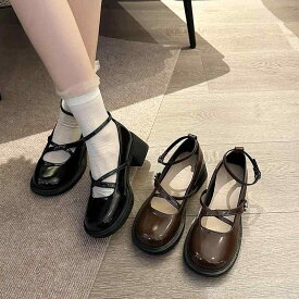 靴 レディース メリージェーン 小香風 ローヒール ラウンドトゥ 厚底 耐摩耗 歩きやすい 履きやすい かわいい 黒 茶色 春秋