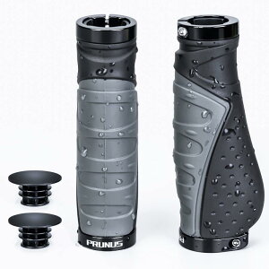 PRUNUS 0702自転車ハンドルグリップ、滑り止めハンドルバーグリップ、耐衝撃性防水人間工学に基づいたMTBグリップ、アルミニウム製ダブルロックオデザイン、ロードバイク、レーシングカー