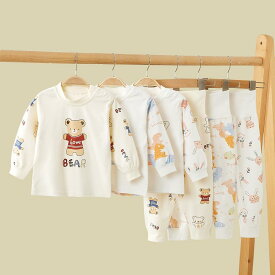子供用インナー 上下セット 男女兼用 ベビー服 あったか素材 長袖 高腰 赤ちゃん 肌着 綿100% クルーネック 小熊 恐竜 兎 73cm 80cm 90cm 100cm 春秋冬