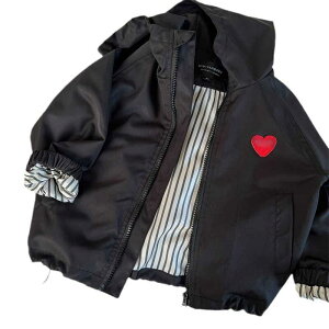 子供服 ジャケット 春秋 男女兼用 キッズ ウインドブレーカー アウター 愛心柄 フード付き ジップアップ 3歳 4歳 5歳 6歳 7歳 8歳 90cm 100cm 110cm 120cm 130cm 140cm カーキ色 黒色