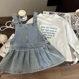 子供用セットアップ 春秋 女の子 Tシャツ デニムスカート 2点セット ガールズ 子供服 上下セット 長袖 かわいい 普段着 通園 通学 80 90 100 110 120 130 140