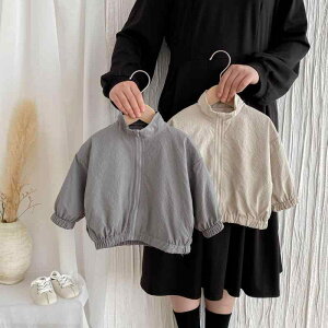 ジャケット キッズ 男女兼用 子供服 春秋 立襟 無地 長袖 ジャンパー ブルゾン 普段着 グレー カーキ 80cm 90cm 100cm 110cm 120cm