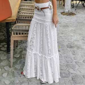 スカート レディース Aラインスカート レース ロングスカート 春夏 コットン混紡 ホワイト 白 通勤 エレガント 上品 きれいめ