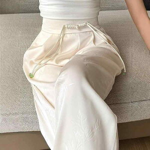 ワイドパンツ レディース 高見え ポリエステル イージーパンツ ゆったり ストレートパンツ サテン風 提花 ジャガード 夏 杏色 ピンク系 ブラック