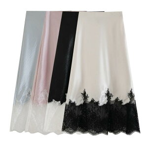 スカート レディース レース 切り替え マーメイドスカート ミモレ丈 ひざ下 膝下 ポリエステル 春 白 ホワイト 黒 ブラック ブルー ピンク系 フェミニン レトロ