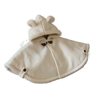 ポンチョ ガールズ ベビー服 裏起毛 秋冬 防風 ケープ ミルクホワイト 70 80 90 100cm うさ耳 フード付き かわいい アウター