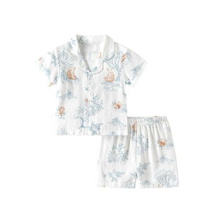 ベビー服 上下セット 夏 半袖 短パン 薄手 赤ちゃん 男の子 女の子 パジャマ 部屋着 竹繊維 再生繊維 小松鼠 海洋楽園 叢林物? 森林小鹿