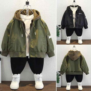 子供服 ジャケット 男の子 野球 春秋 中小童 ボーイズ カジュアル フード付き 撥水 アウター ポリエステル ブラック グリーン