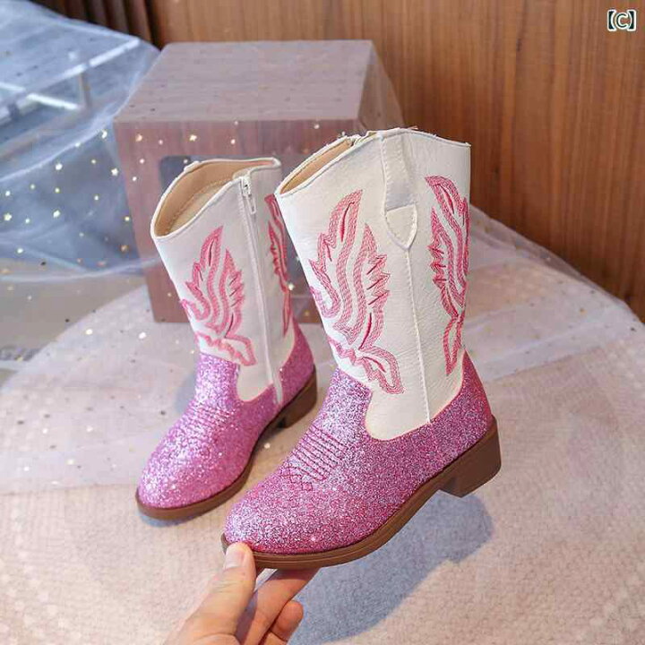 楽天市場】ブーツ キッズ ウエスタンブーツ 刺繍入り 厚底 ミドル丈 