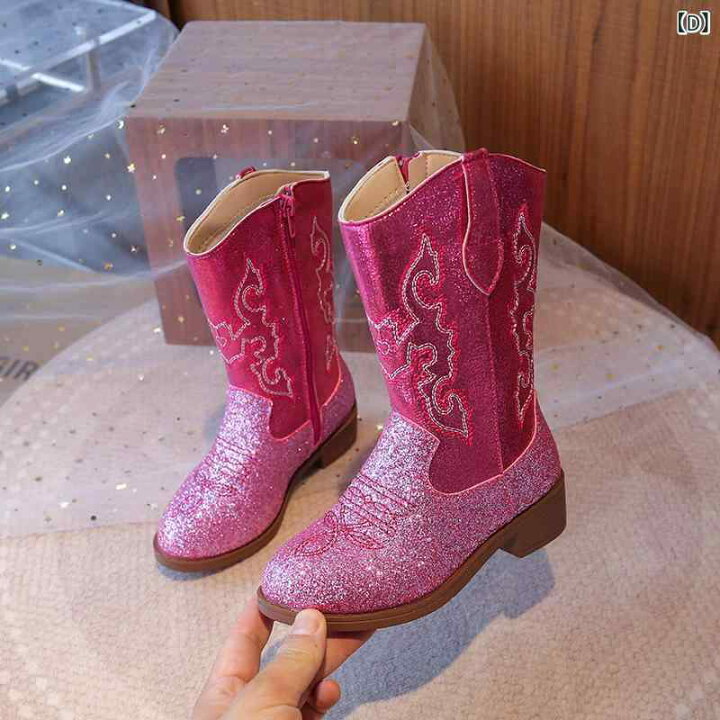 楽天市場】ブーツ キッズ ウエスタンブーツ 刺繍入り 厚底 ミドル丈 