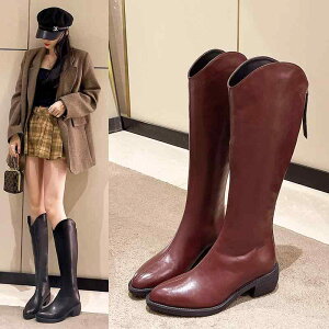 ブーツ レディース 騎士ブーツ 秋冬 イングランド風 ロングブーツ Vカット ウエスタンブーツ カウボーイブーツ 太ヒール 本革 婦人靴 耐摩耗性 ブラック レッド