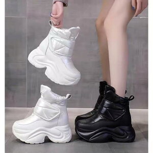 ブーツ レディース 厚底 ラウンドトゥ ショートブーツ スノーブーツ 秋冬 婦人靴 ローヒール 合皮 無地 ブラック ホワイト ピンク系 35 36 37 38 39 40