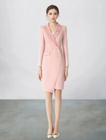 ワンピース レディース ピンク系 長袖 半袖 ポリエステル フォーマル オフィス ビジネス 膝丈 タイト 無地