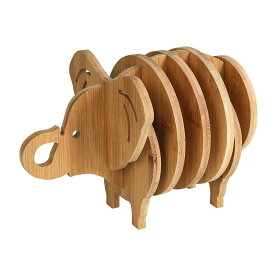 テーブルマット レディース メンズ 竹製 立体動物 鍋敷き コースター 象 かわいい 断熱 耐熱 原木風