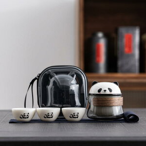 茶器セット 携帯用 茶道具 陶器 ティーセット 功夫茶器 1?3杯 アウトドア ミニセット パンダ柄 贈り物 ギフト 白 黄色