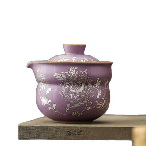 茶器 レディース 紫色 汝? 携帯型 茶道具 セット 高級感 ティーポット 茶杯 牡丹柄 シルバー 新中式