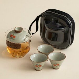 茶器 携帯用茶器セット 柿モチーフ 陶器 哥?手? 新中式スタイル 旅行 記念品 贈答品