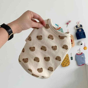 ペット服 猫 春夏 薄手 ポリエステル かわいい 子猫 犬 猫用 タンクトップ ビションフリーゼ風 米白 飛袖 小熊 ピンク系 白 S M L XL