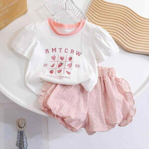 子供服 半袖Tシャツ 短パン 2点セット ベビー服 女の子 夏物 韓国風 トップス ショーツ 薄手 幼児 かわいい ガールズ 上下セット 80 90 100 110 120 130 ピンク系 ホワイト系