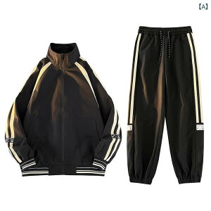 セットアップ メンズ 春秋 ジャージ 上下セット スポーツウェア 男性用 運動着 普段着 長袖 ジャケット パンツ 化繊混紡 黒 ブラック 赤 レッド ベージュ グリーン