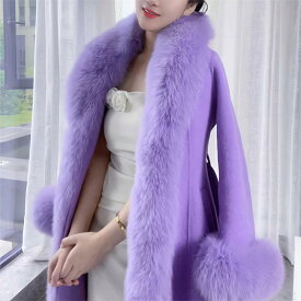 コート レディース 羊毛 アウター 秋冬 ロング丈 フォックスファーカラー ウール ゆったり 厚手 あったか 防寒 エルメスオレンジ ブラック オフホワイト パープル ピンク系