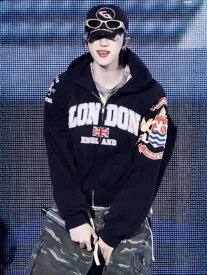 パーカー メンズ 男性用 アメリカ国旗 刺繍 アップリケ 切り替え コットン ジップアップ フーディ