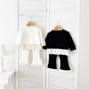子供用 上下セット 裏起毛 トップス パンツ 2点セット ベビー服 秋冬 韓国風 子供服 赤ちゃん 厚手 白 黒 66cm 73cm 80cm 90cm 100cm 110cm 120cm