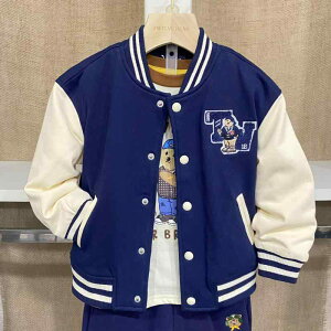 キッズ ジャケット 子供服 男の子 アウター 野球 春秋 立ち襟 ニット 110cm 120cm 130cm 140cm 150cm 160cm 紺色