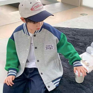 ジャケット キッズ 男の子 子供服 春秋 中大童 ボーイズ 向け アウター ジャンパー 野球 カジュアル スポーティ ポリエステル 灰色