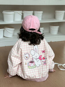 子供服 アウター 女の子 格子柄 野球服風 ジャケット かわいい プリント 薄手 長袖 普段使い 通学着 90 100 110 120 130 140 綿100% イエロー パープル ピンク系
