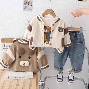 子供服 キッズ 男の子 セットアップ 3点セット 春秋 カジュアル 野球服 上下セット 長袖 長ズボン 80cm 90cm 100cm 110cm 120cm